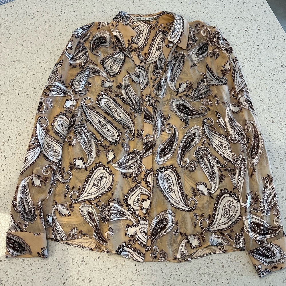 Alice and Olivia Paisley Print Nude Blouse